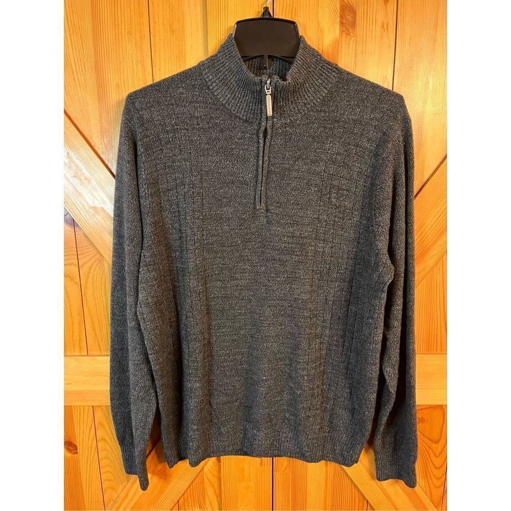 Geoffrey Beene Men's Gray Long Sleeve High Neck 1/4 Zip Sweater Shirt Size L (26